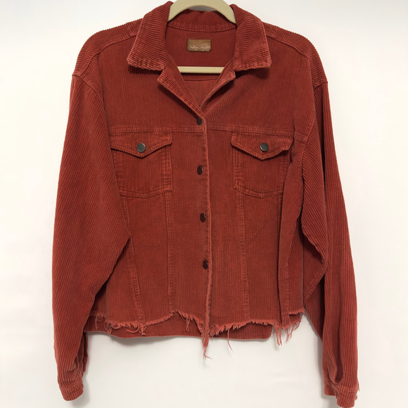 POL Jackets & Blazers - POL Rust Corduroy TRUCKER JACKET Bohemian DISTRESSED Frayed Hem Women's M